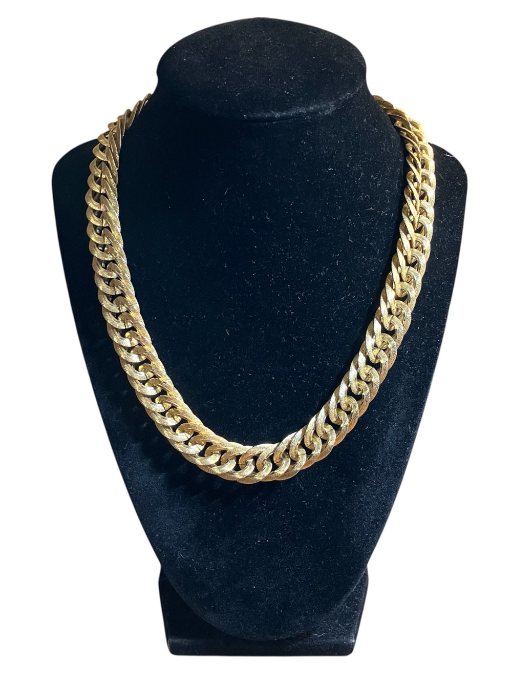 Vintage Chunky Textured Gold Plated Cuban Link Statement Necklace Made in USA